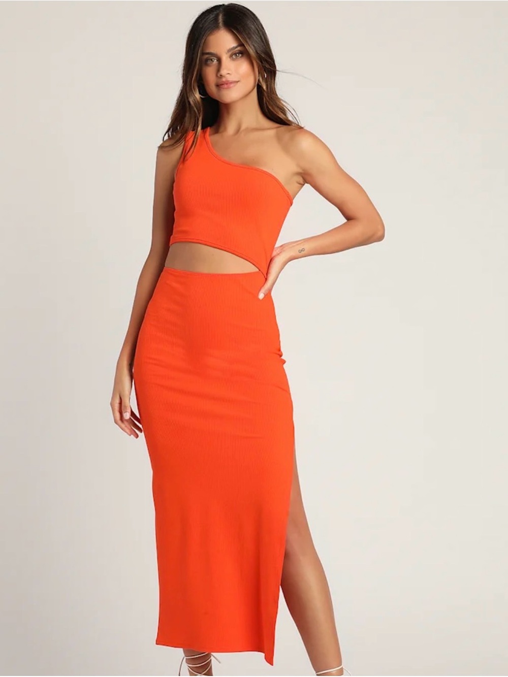 Lulu's spice things up ribbed one-shoulder cutout maxi dress
